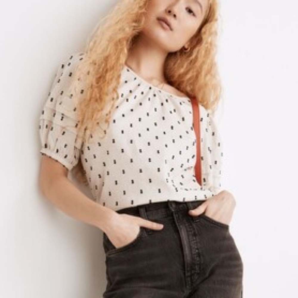 Madewell Stitch Detail with Puff Sleeve and Open Back Tie Blouse